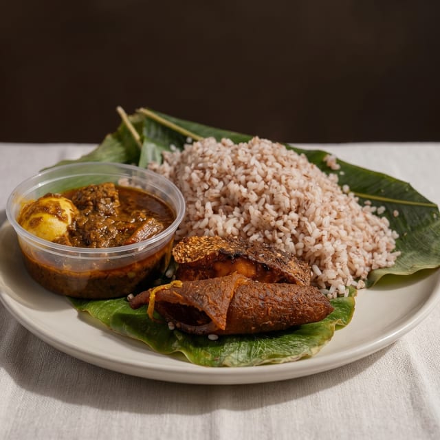 Ofada Rice with Sauce.