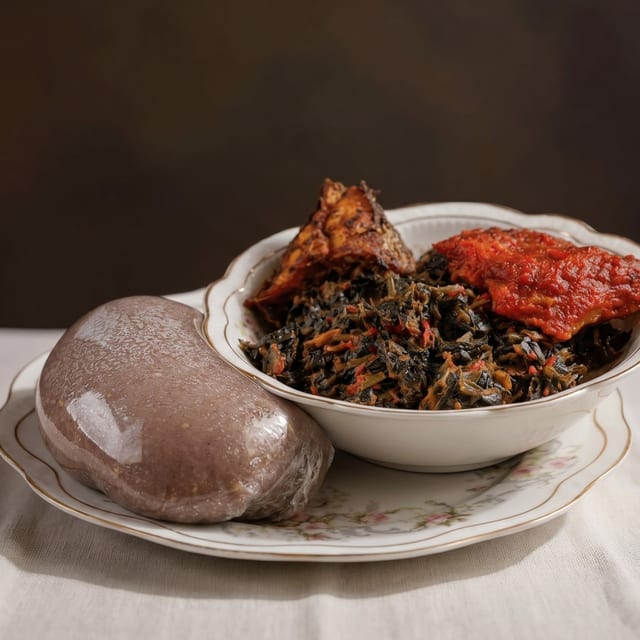 Amala with Vegetable (Efo Riro).